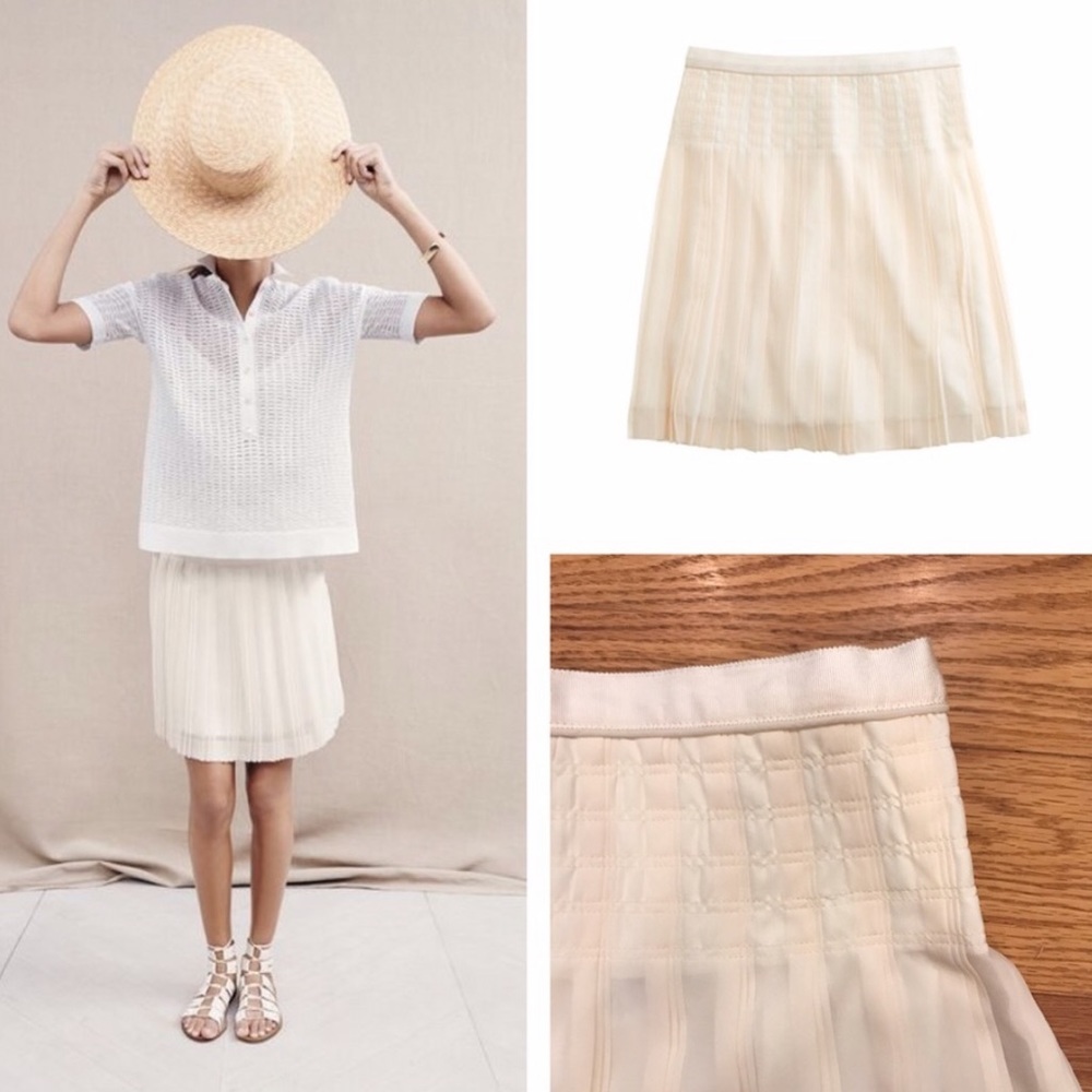 J. Crew Pleated Cream A-Line Skirt